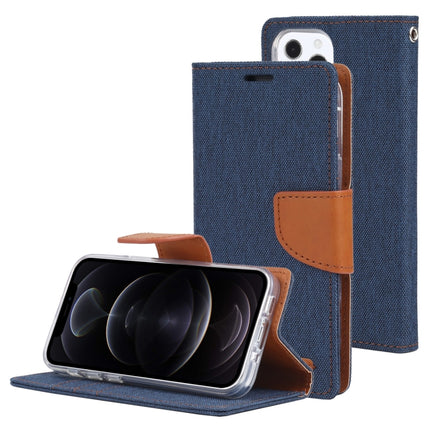 GOOSPERY CANVAS DIARY Canvas Texture Horizontal Flip PU Leather Case with Holder & Card Slots & Wallet For iPhone 13 Pro Max(Navy Blue)-garmade.com
