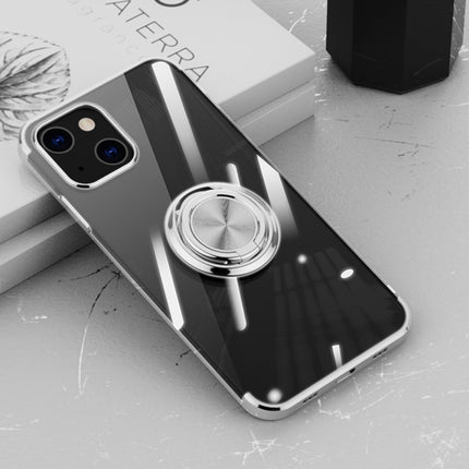 Electroplating Silicone Shockproof Case with Ring Holder For iPhone 13 Pro(Silver)-garmade.com