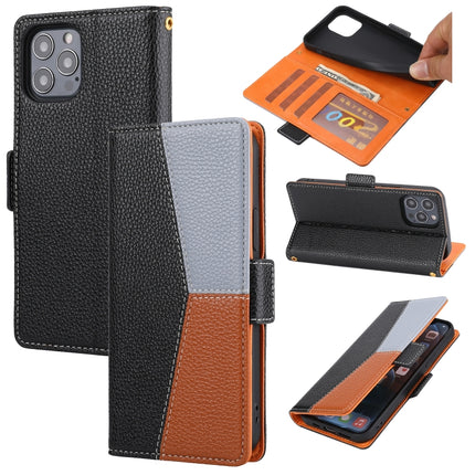 Litchi Texture Color Matching Horizontal Flip Leather Case with Card Slots & Holder & Wallet & Photo Frame For iPhone 13 mini(Black)-garmade.com
