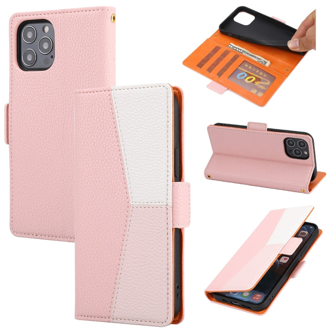 Litchi Texture Color Matching Horizontal Flip Leather Case with Card Slots & Holder & Wallet & Photo Frame For iPhone 13(Pink)-garmade.com