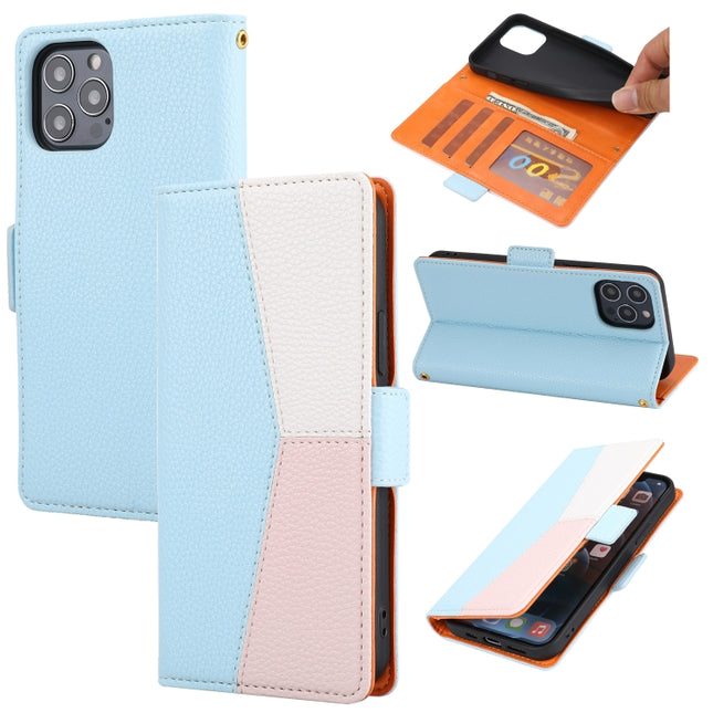 Litchi Texture Color Matching Horizontal Flip Leather Case with Card Slots & Holder & Wallet & Photo Frame For iPhone 13(Blue)-garmade.com
