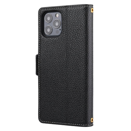 Litchi Texture Color Matching Horizontal Flip Leather Case with Card Slots & Holder & Wallet & Photo Frame For iPhone 13 Pro(Black)-garmade.com