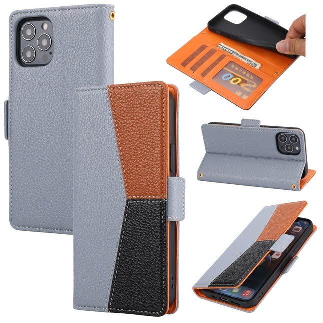 Litchi Texture Color Matching Horizontal Flip Leather Case with Card Slots & Holder & Wallet & Photo Frame For iPhone 13 Pro Max(Grey)-garmade.com
