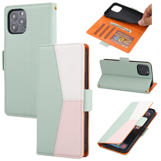 Litchi Texture Color Matching Horizontal Flip Leather Case with Card Slots & Holder & Wallet & Photo Frame For iPhone 13 Pro Max(Green)-garmade.com