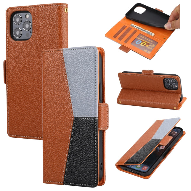 Litchi Texture Color Matching Horizontal Flip Leather Case with Card Slots & Holder & Wallet & Photo Frame For iPhone 13 Pro Max(Brown)-garmade.com