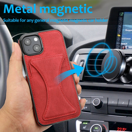 Ultra-thin Shockproof Protective Case with Holder & Metal Magnetic Function For iPhone 13 mini(Red)-garmade.com