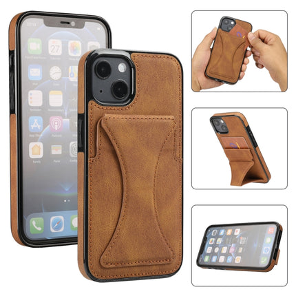 Ultra-thin Shockproof Protective Case with Holder & Metal Magnetic Function For iPhone 13 mini(Brown)-garmade.com