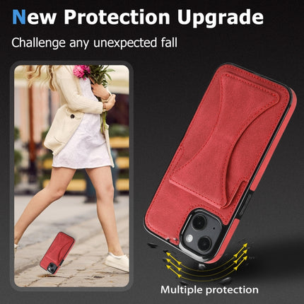 Ultra-thin Shockproof Protective Case with Holder & Metal Magnetic Function For iPhone 13(Red)-garmade.com