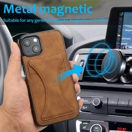 Ultra-thin Shockproof Protective Case with Holder & Metal Magnetic Function For iPhone 13(Brown)-garmade.com