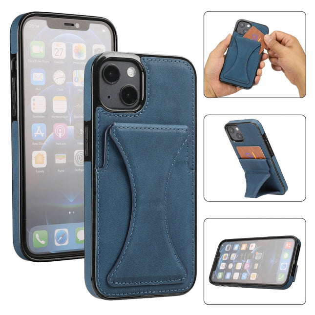 Ultra-thin Shockproof Protective Case with Holder & Metal Magnetic Function For iPhone 13(Blue)-garmade.com