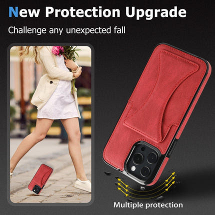 Ultra-thin Shockproof Protective Case with Holder & Metal Magnetic Function For iPhone 13 Pro(Red)-garmade.com