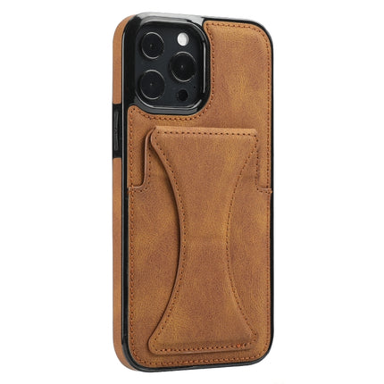 Ultra-thin Shockproof Protective Case with Holder & Metal Magnetic Function For iPhone 13 Pro(Brown)-garmade.com