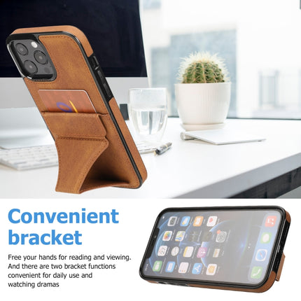 Ultra-thin Shockproof Protective Case with Holder & Metal Magnetic Function For iPhone 13 Pro(Brown)-garmade.com