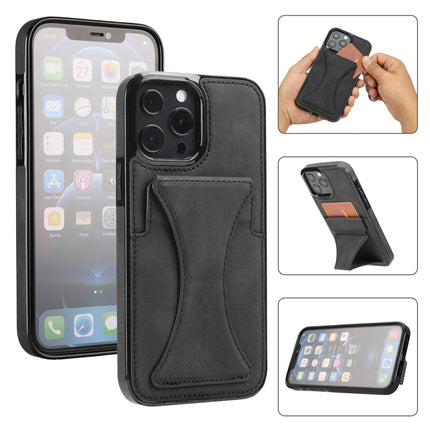 Ultra-thin Shockproof Protective Case with Holder & Metal Magnetic Function For iPhone 13 Pro(Black)-garmade.com