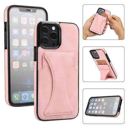 Ultra-thin Shockproof Protective Case with Holder & Metal Magnetic Function For iPhone 13 Pro Max(Rose Gold)-garmade.com