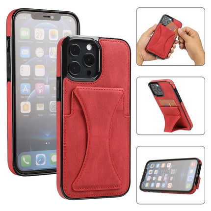Ultra-thin Shockproof Protective Case with Holder & Metal Magnetic Function For iPhone 13 Pro Max(Red)-garmade.com