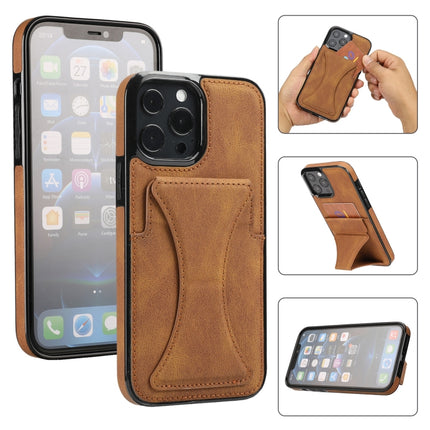 Ultra-thin Shockproof Protective Case with Holder & Metal Magnetic Function For iPhone 13 Pro Max(Brown)-garmade.com