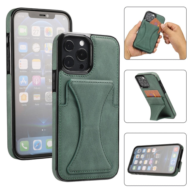Ultra-thin Shockproof Protective Case with Holder & Metal Magnetic Function For iPhone 13 Pro Max(Green)-garmade.com