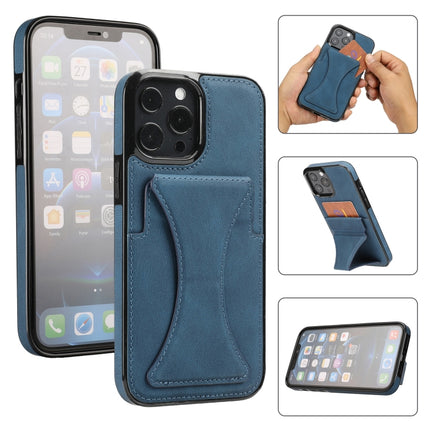 Ultra-thin Shockproof Protective Case with Holder & Metal Magnetic Function For iPhone 13 Pro Max(Blue)-garmade.com