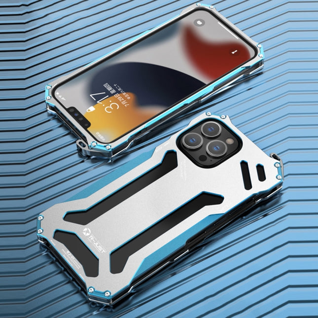 R-JUST Shockproof Armor Metal Protective Case For iPhone 13 Pro Max(Blue)-garmade.com