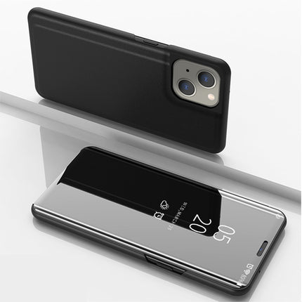 Plated Mirror Horizontal Flip Leather Case with Holder For iPhone 13 mini(Black)-garmade.com