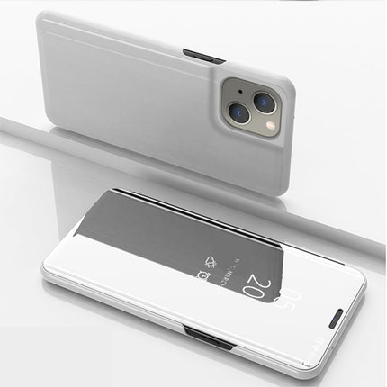 Plated Mirror Horizontal Flip Leather Case with Holder For iPhone 13 mini(Silver)-garmade.com