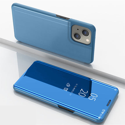 Plated Mirror Horizontal Flip Leather Case with Holder For iPhone 13 mini(Blue)-garmade.com