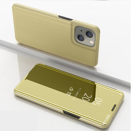 Plated Mirror Horizontal Flip Leather Case with Holder For iPhone 13 mini(Gold)-garmade.com