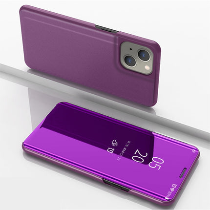 Plated Mirror Horizontal Flip Leather Case with Holder For iPhone 13(Purple)-garmade.com