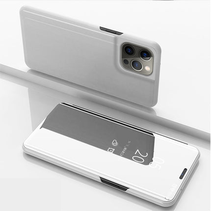 Plated Mirror Horizontal Flip Leather Case with Holder For iPhone 13 Pro(Silver)-garmade.com