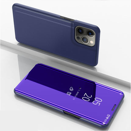 Plated Mirror Horizontal Flip Leather Case with Holder For iPhone 13 Pro(Purple Blue)-garmade.com