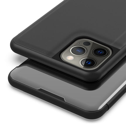 Plated Mirror Horizontal Flip Leather Case with Holder For iPhone 13 Pro Max(Black)-garmade.com