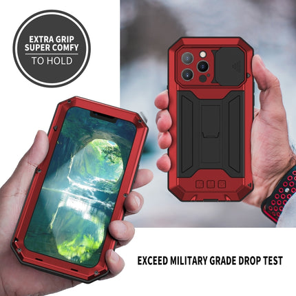 R-JUST Sliding Camera Shockproof Waterproof Dust-proof Metal + Silicone Protective Case with Holder For iPhone 13 Pro Max(Red)-garmade.com