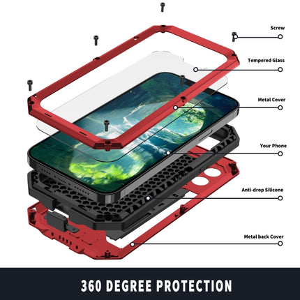 R-JUST Sliding Camera Shockproof Waterproof Dust-proof Metal + Silicone Protective Case with Holder For iPhone 13 Pro Max(Red)-garmade.com