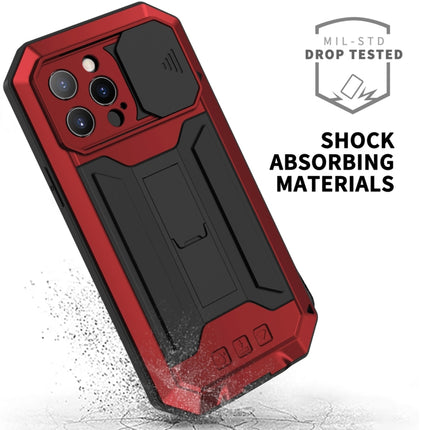 R-JUST Sliding Camera Shockproof Waterproof Dust-proof Metal + Silicone Protective Case with Holder For iPhone 13 Pro Max(Red)-garmade.com