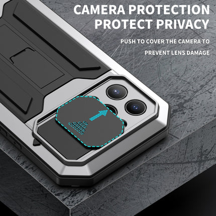 R-JUST Sliding Camera Shockproof Waterproof Dust-proof Metal + Silicone Protective Case with Holder For iPhone 13 Pro Max(Silver)-garmade.com