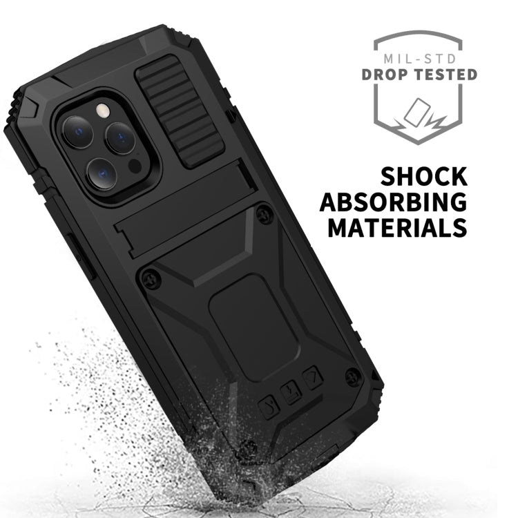 R-JUST Shockproof Waterproof Dust-proof Metal + Silicone Protective Case with Holder For iPhone 13 Pro Max(Black)-garmade.com