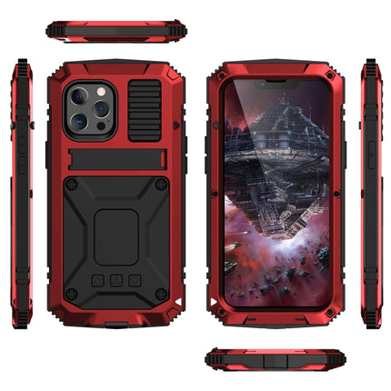 R-JUST Shockproof Waterproof Dust-proof Metal + Silicone Protective Case with Holder For iPhone 13 Pro Max(Red)-garmade.com