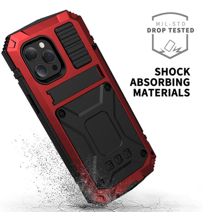 R-JUST Shockproof Waterproof Dust-proof Metal + Silicone Protective Case with Holder For iPhone 13 Pro Max(Red)-garmade.com
