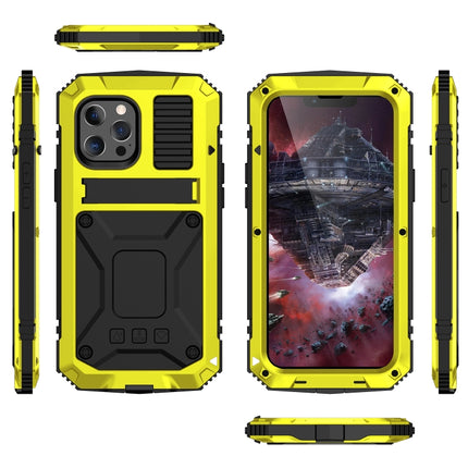 R-JUST Shockproof Waterproof Dust-proof Metal + Silicone Protective Case with Holder For iPhone 13 Pro Max(Yellow)-garmade.com