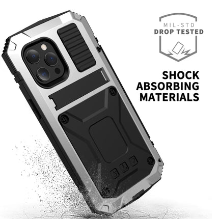 R-JUST Shockproof Waterproof Dust-proof Metal + Silicone Protective Case with Holder For iPhone 13 Pro Max(Silver)-garmade.com