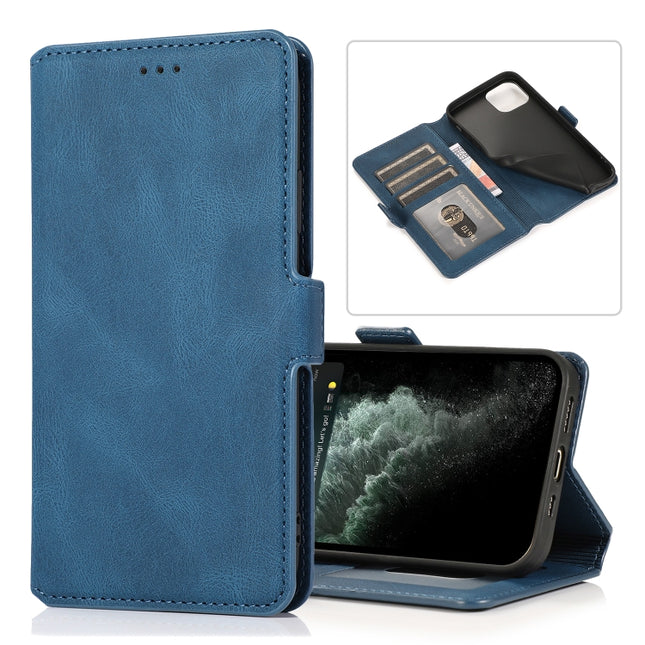 Retro Magnetic Closing Clasp Horizontal Flip Leather Case with Holder & Card Slots & Photo Frame & Wallet For iPhone 13(Navy Blue)-garmade.com