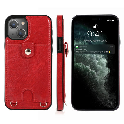 Shockproof PU Leather + TPU Protective Case with Card Slot & Lanyard For iPhone 13 mini(Red)-garmade.com