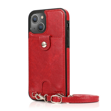 Shockproof PU Leather + TPU Protective Case with Card Slot & Lanyard For iPhone 13 mini(Red)-garmade.com