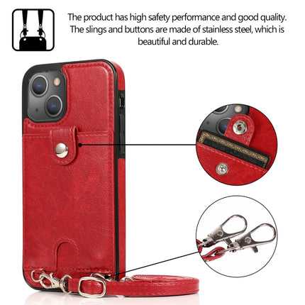 Shockproof PU Leather + TPU Protective Case with Card Slot & Lanyard For iPhone 13 mini(Red)-garmade.com