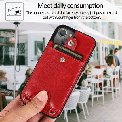 Shockproof PU Leather + TPU Protective Case with Card Slot & Lanyard For iPhone 13 mini(Red)-garmade.com