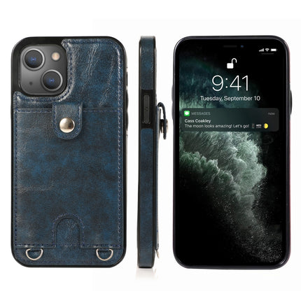Shockproof PU Leather + TPU Protective Case with Card Slot & Lanyard For iPhone 13 mini(Blue)-garmade.com