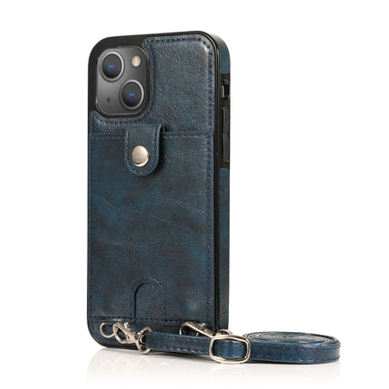 Shockproof PU Leather + TPU Protective Case with Card Slot & Lanyard For iPhone 13 mini(Blue)-garmade.com