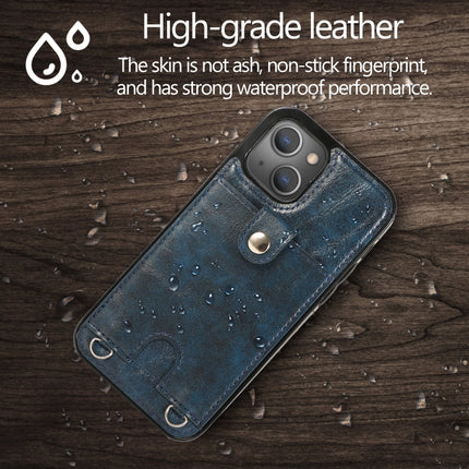 Shockproof PU Leather + TPU Protective Case with Card Slot & Lanyard For iPhone 13 mini(Blue)-garmade.com