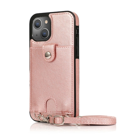 Shockproof PU Leather + TPU Protective Case with Card Slot & Lanyard For iPhone 13 mini(Rose Gold)-garmade.com